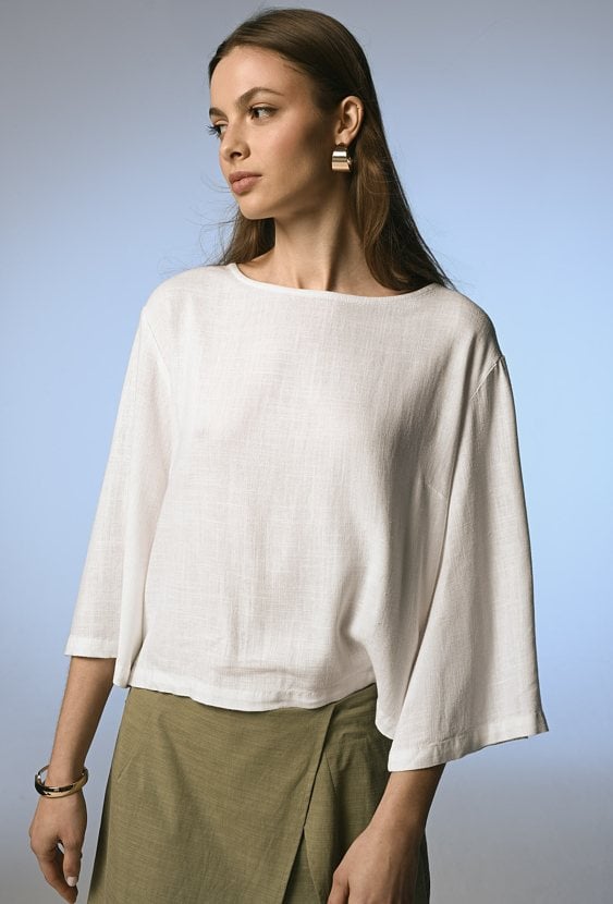 Bluzka z rękawem 3/4 z wiskozy lnu