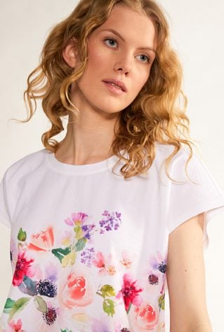 Kwiecista bluzka z łączonych materiałów