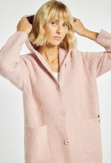 Dłuższy sweter z kapturem