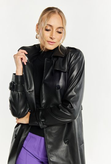 Płaszcz damski z imitacji skóry