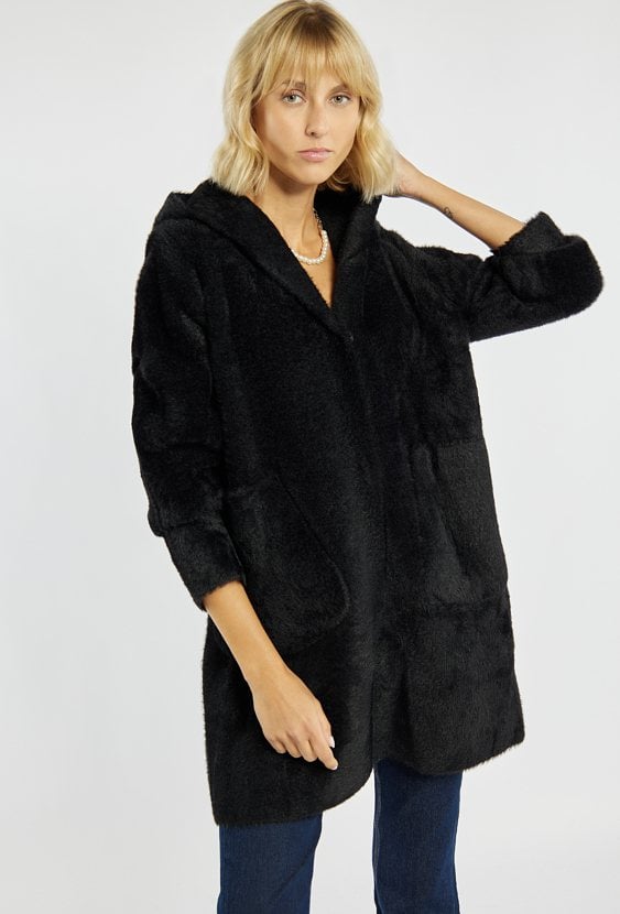 Długi sweter z kapturem