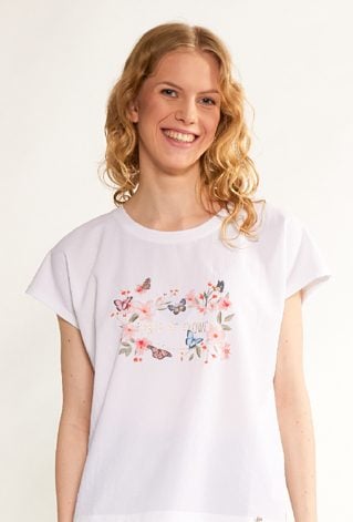 Wzorzysta bluzka z łączonych materiałów