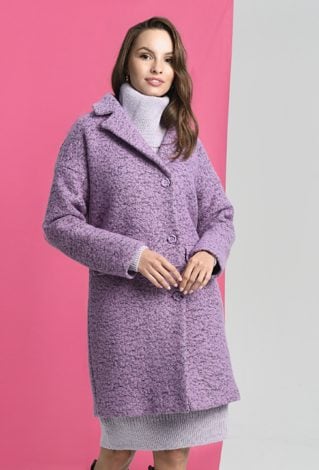 Liliowy płaszcz z wełną