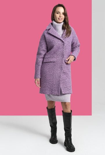 Liliowy płaszcz z wełną