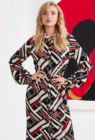 Sukienka typu szmizjerka  czarno-czerwony print