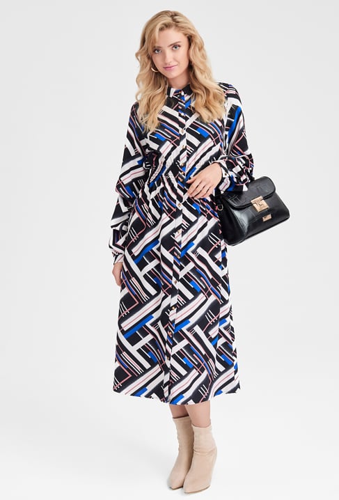 Sukienka typu szmizjerka  czarno-niebieski print