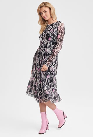 Wzorzysta sukienka mini z dzianiny mesh