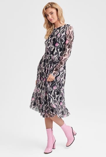 Wzorzysta sukienka mini z dzianiny mesh