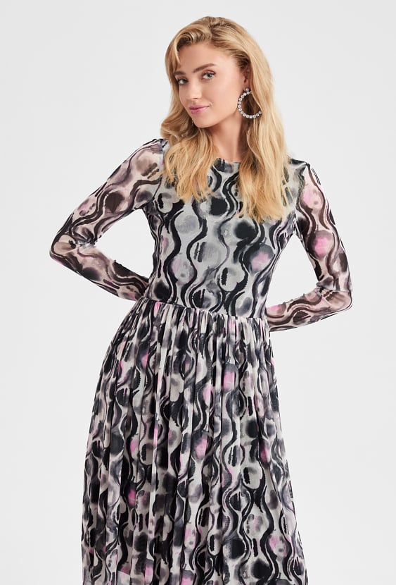 Wzorzysta sukienka mini z dzianiny mesh