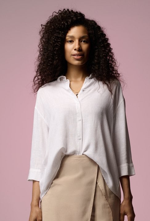 Biała koszula z wiskozy i lnu