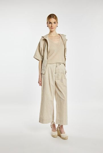 Spodnie wide leg z lnem