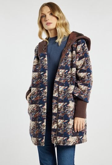 Wzorzysty płaszcz damski