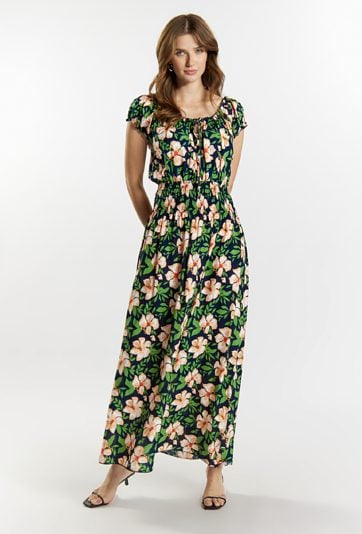 Granatowa sukienka w kwiaty