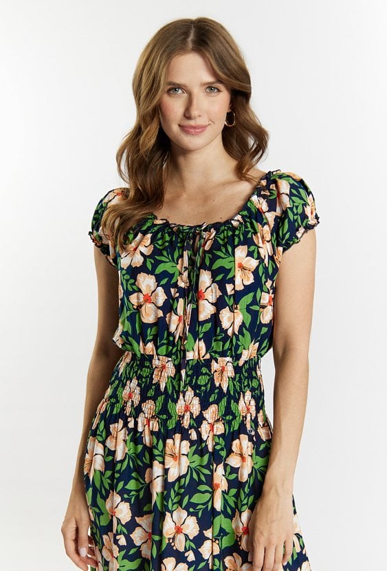 Granatowa sukienka w kwiaty