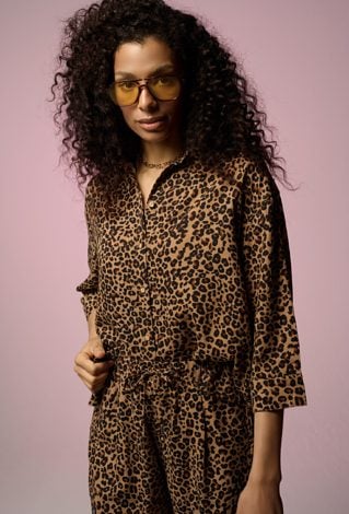 Koszula w panterkę z wiskozy i lnu