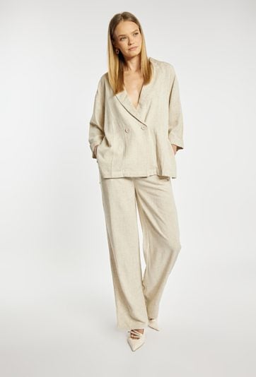 Spodnie wide leg z dodatkiem lnu