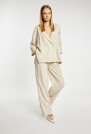 Spodnie wide leg z dodatkiem lnu