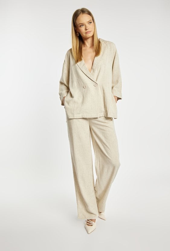 Spodnie wide leg z dodatkiem lnu