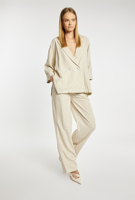 Spodnie wide leg z dodatkiem lnu