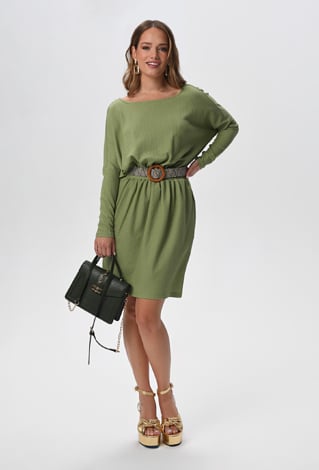 Sukienka ze strukturalnej tkaniny z paskiem