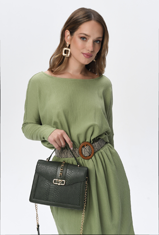 Sukienka ze strukturalnej tkaniny z paskiem